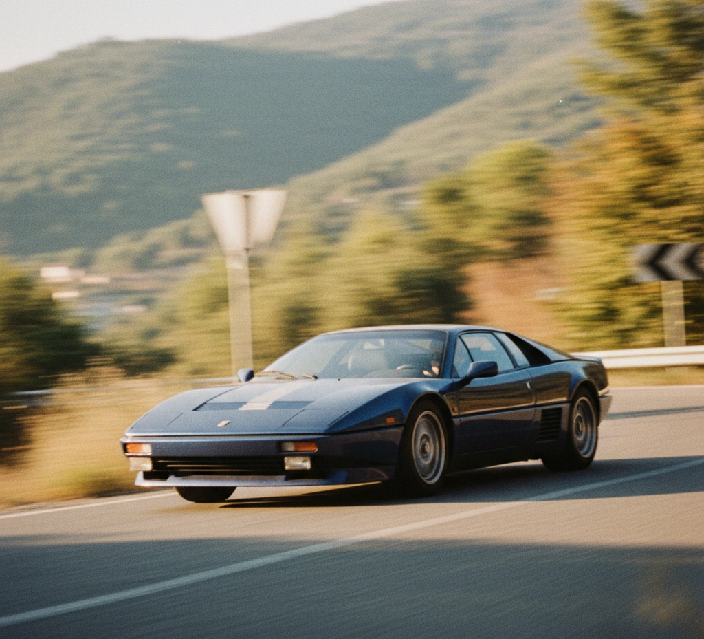 Auto negro recorriendo la carretera